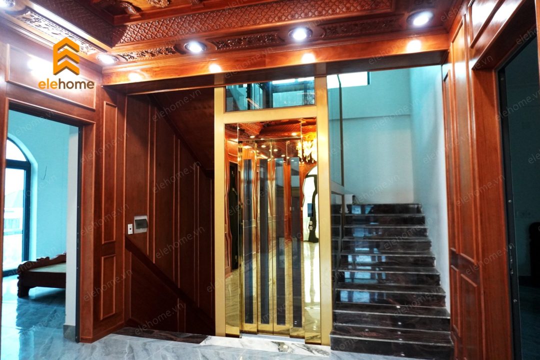 Thang máy cửa 4 cánh, biệt phủ tân cổ điển Yên Thành Nghệ An thang may cua 4 canh 1